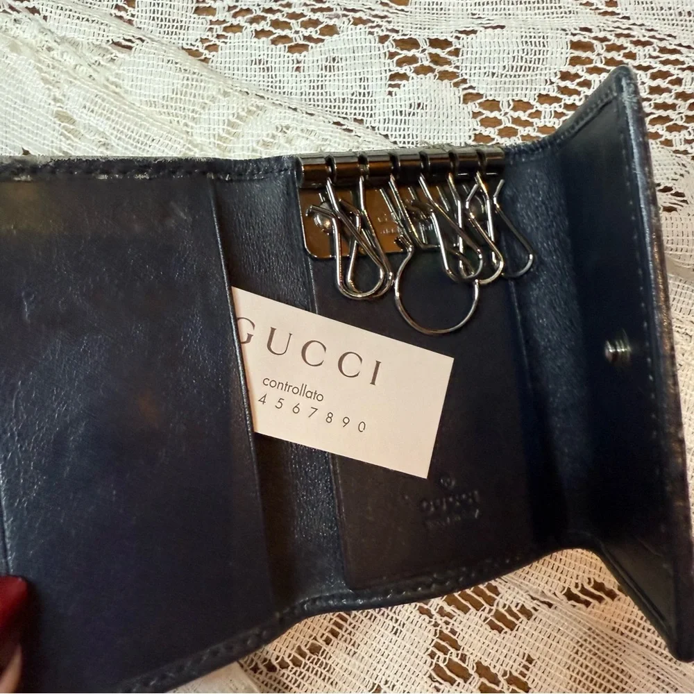 Gucci Navy Blue Sherry Line Key Holder - Picture 9 of 9